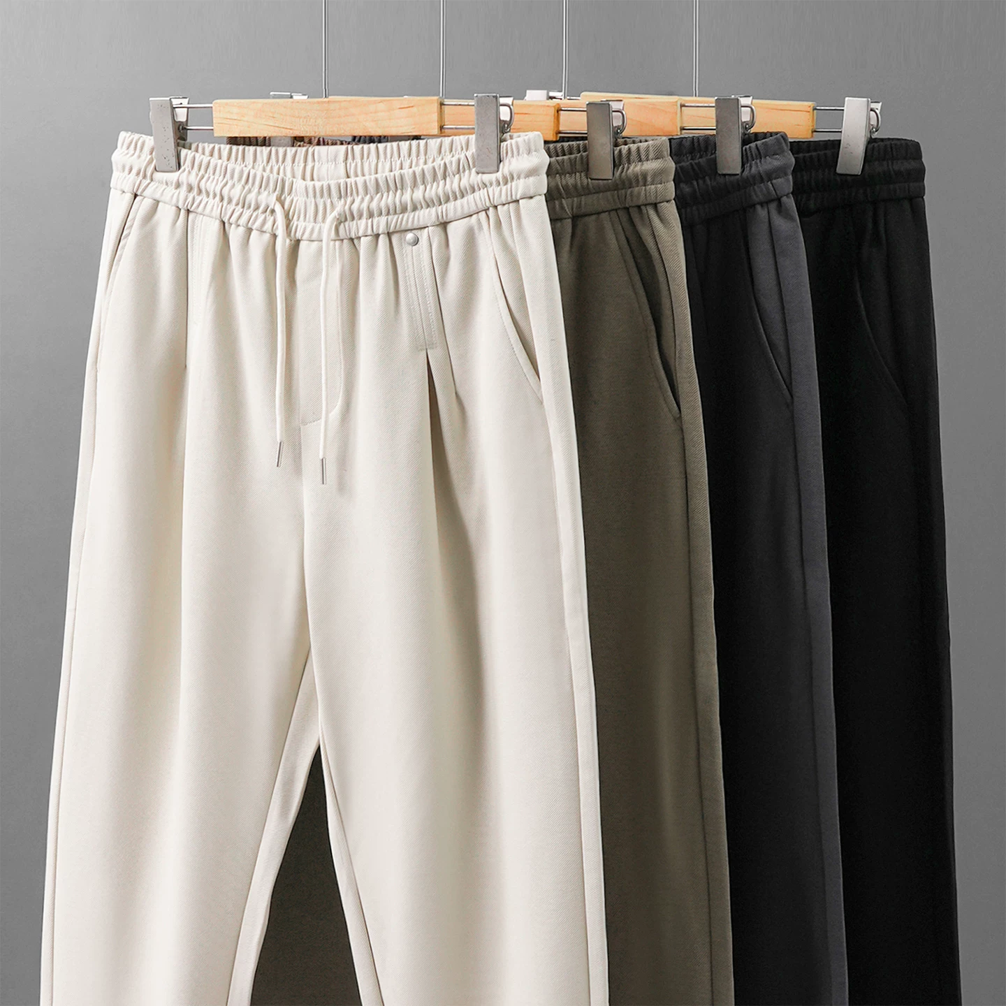 Quần thể thao lyocell hạng nặng OMZM dành cho nam, quần thể thao phong cách Mỹ mùa thu đông, quần ống rộng đơn giản màu trơn đơn giản