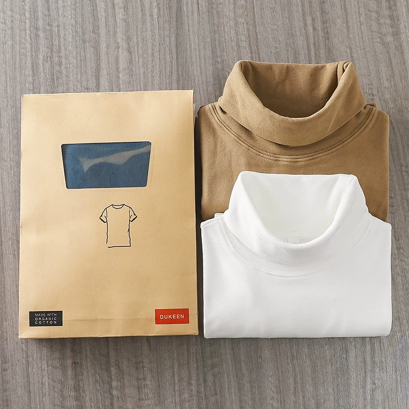 Áo thun dài tay hạng nặng 320G kiểu Mỹ dành cho nam, áo lót cổ cao nhung Đức hai mặt, lớp lót màu trắng mùa thu đông, áo nỉ ấm áp.