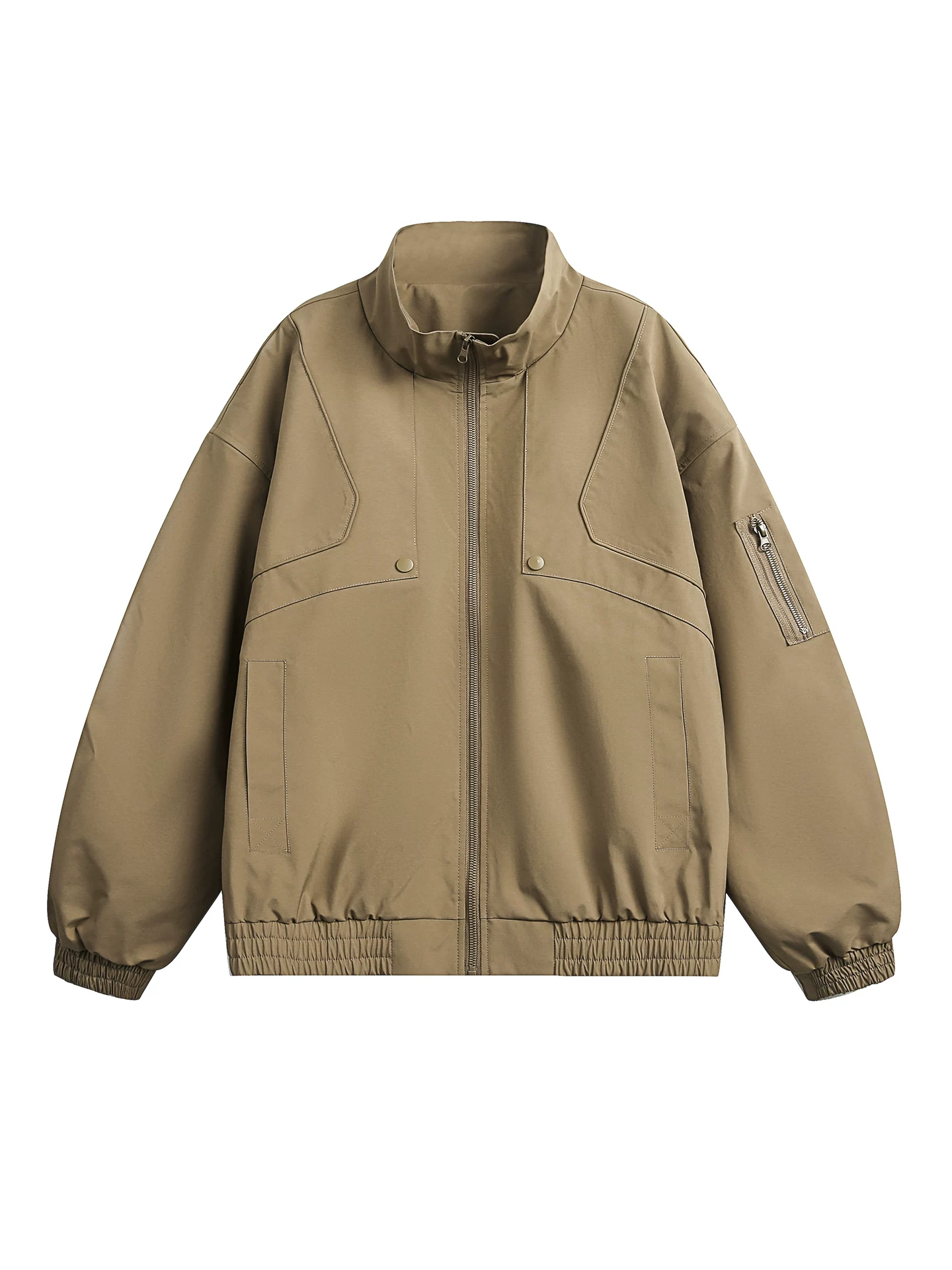 OMZM cổ đứng áo khoác công sở nam mùa thu Mỹ retro giải cấu trúc chắp vá màu trơn áo khoác bomber áo khoác xe máy