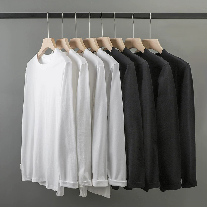 Áo thun dài tay hạng nặng 280g kiểu Mỹ dành cho nam, được làm từ cotton nguyên chất Tân Cương, dáng rộng, áo sơ mi cổ tròn màu trắng mùa thu đông, unisex.