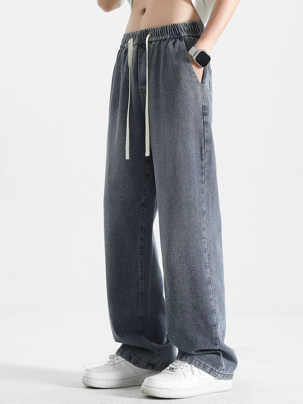 Quần jeans ống đứng họa tiết bầu trời sao dành cho nam, mẫu mới hè 2025, chất liệu mỏng, phong cách đường phố Mỹ, dáng rộng, thoải mái, dài.