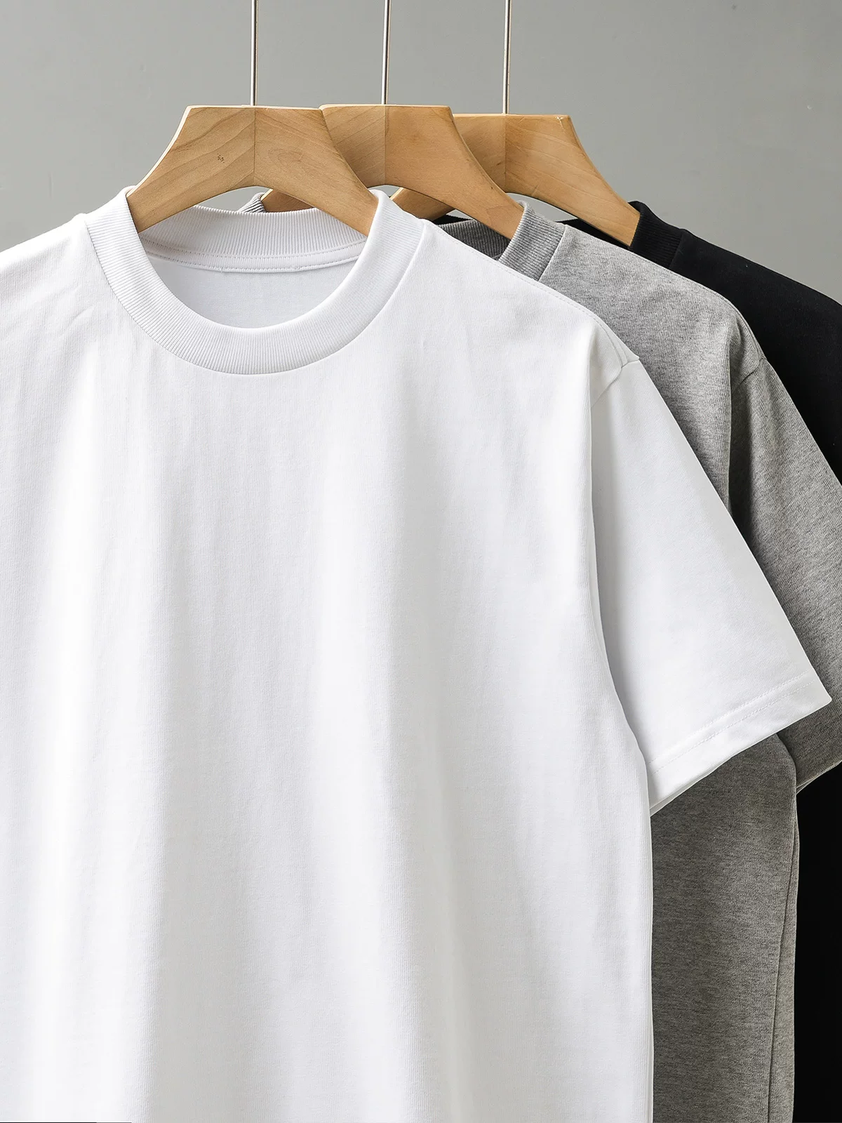 Áo thun hạng nặng 400G cổ nhỏ kiểu Mỹ dành cho nam, áo sơ mi cổ tròn tay ngắn mùa hè bằng cotton nguyên chất, tay áo nửa tay màu trơn thường xuyên dành cho nữ.