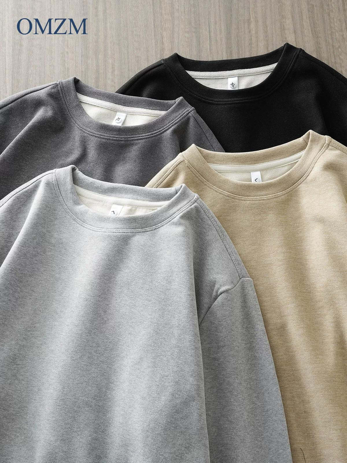 Áo sơ mi lót cổ tròn bằng nhung lụa hai mặt OMZM dành cho nam, đồ lót giữ nhiệt dày dặn mùa đông, áo thun dài tay màu trơn.