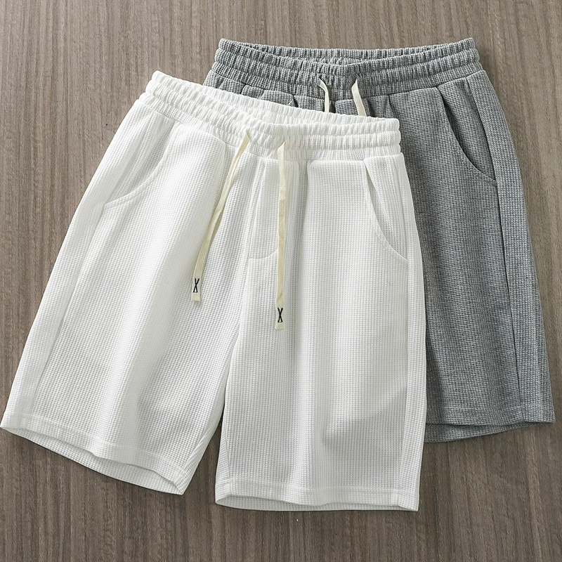 Quần short waffle kiểu Mỹ dành cho nam, quần short thể thao rộng rãi thoáng khí hợp thời trang mùa hè, quần short bóng rổ thường ngày năm phần