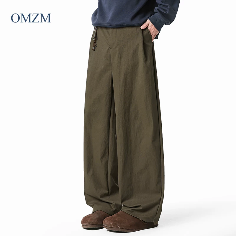 Quần âu nam kiểu Mỹ OMZM, dáng thẳng, chất liệu kaki, xu hướng mùa hè 2025, rộng rãi, chất liệu mềm mại, kiểu dáng retro, dài.