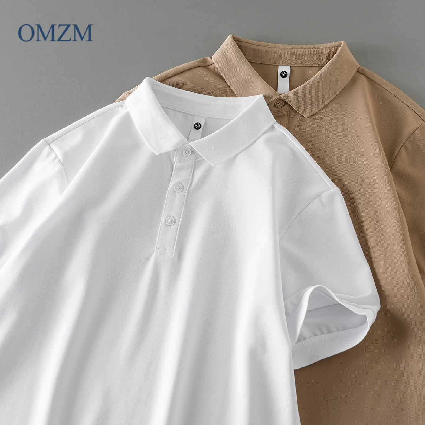 OMZM Áo sơ mi POLO cotton pique phong cách Mỹ nam ngắn tay mùa hè mỏng mát Áo thun cao cấp dáng rộng áo polo