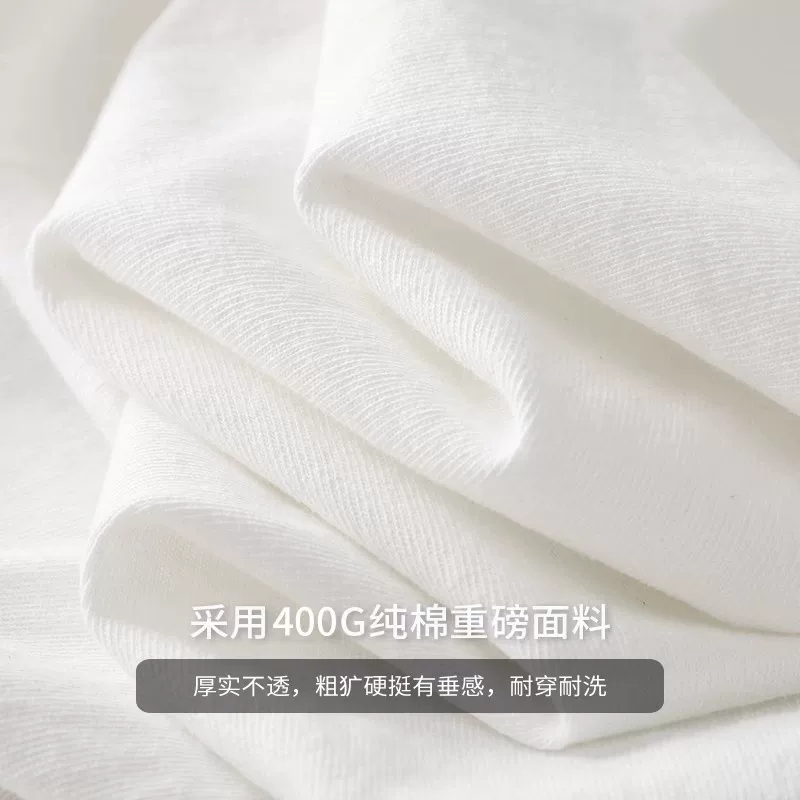 Áo thun nam tay ngắn màu trắng tinh khiết, chất liệu cotton dày 400g, kiểu dáng mùa hè phong cách Mỹ, cổ nhỏ, chất liệu cotton nguyên chất, màu trắng trơn, tay lửng.
