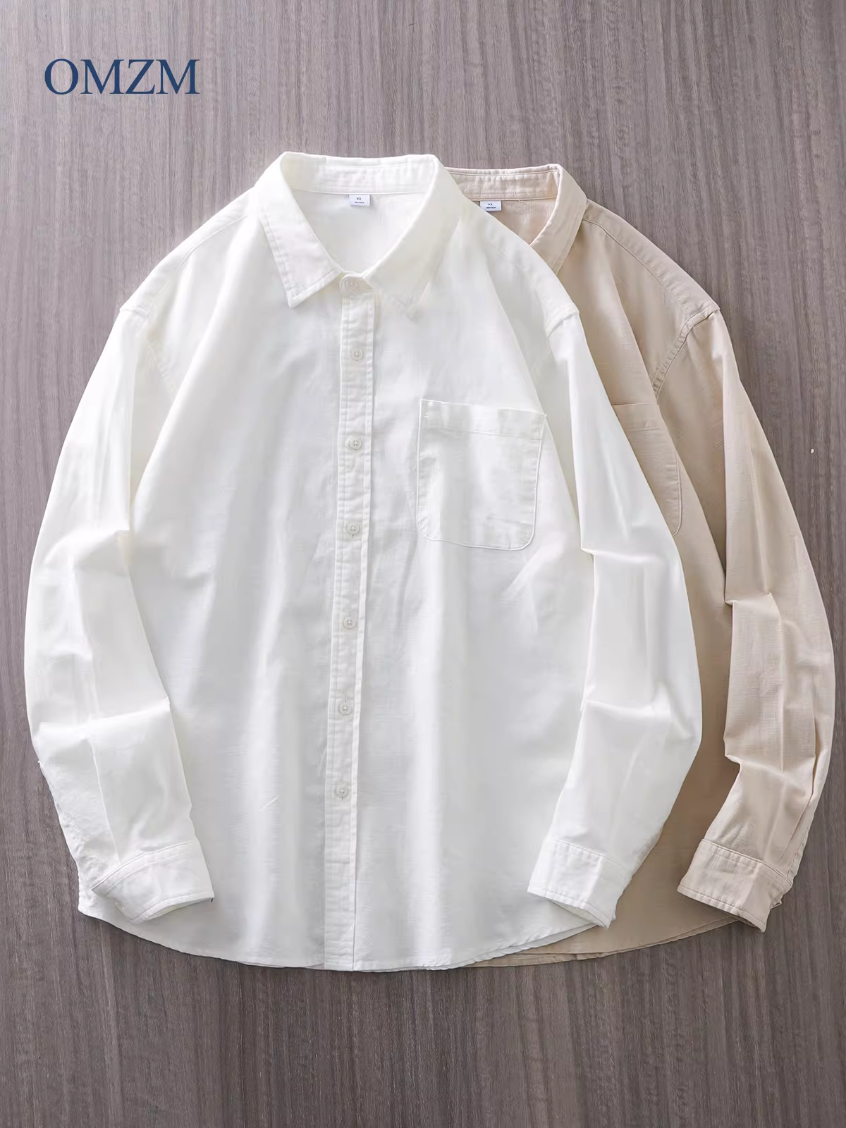 Áo sơ mi vải lanh OMZM nam dài tay mùa thu mỏng thoáng khí áo sơ mi cotton và vải lanh dáng rộng có ve áo áo khoác thường ngày cao cấp