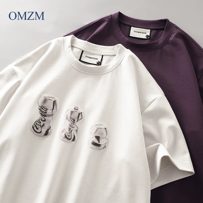 Áo thun nam tay ngắn chất dày 250G kiểu Mỹ, mẫu mới hè 2025, thương hiệu thời thượng, in hình, cổ tròn, dáng rộng, tay lửng