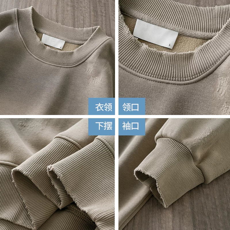 Áo nỉ hạng nặng OMZM500G dành cho nam, áo sơ mi cổ tròn dày dặn ấm áp mùa thu đông, áo khoác kiểu Mỹ cổ điển.