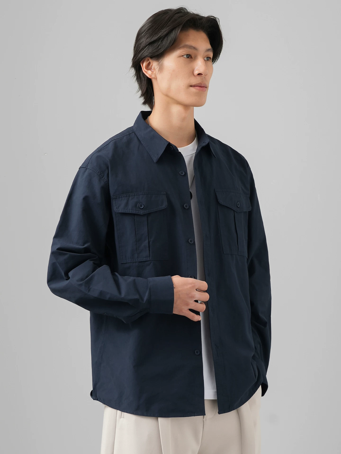 Áo sơ mi dài tay bằng cotton nguyên chất OMZM dành cho nam, áo khoác sơ mi công sở dáng rộng phong cách Nhật Bản mùa thu phong cách Hồng Kông, phong cách cổ điển hợp thời trang