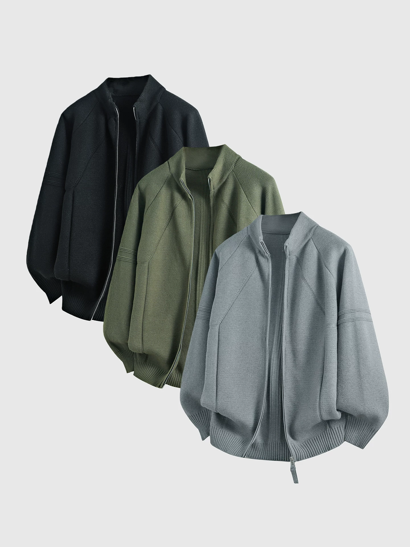 Áo len dệt kim cổ đứng kiểu Mỹ OMZM dành cho nam, áo khoác len có khóa kéo dày dặn màu trơn cao cấp mùa đông