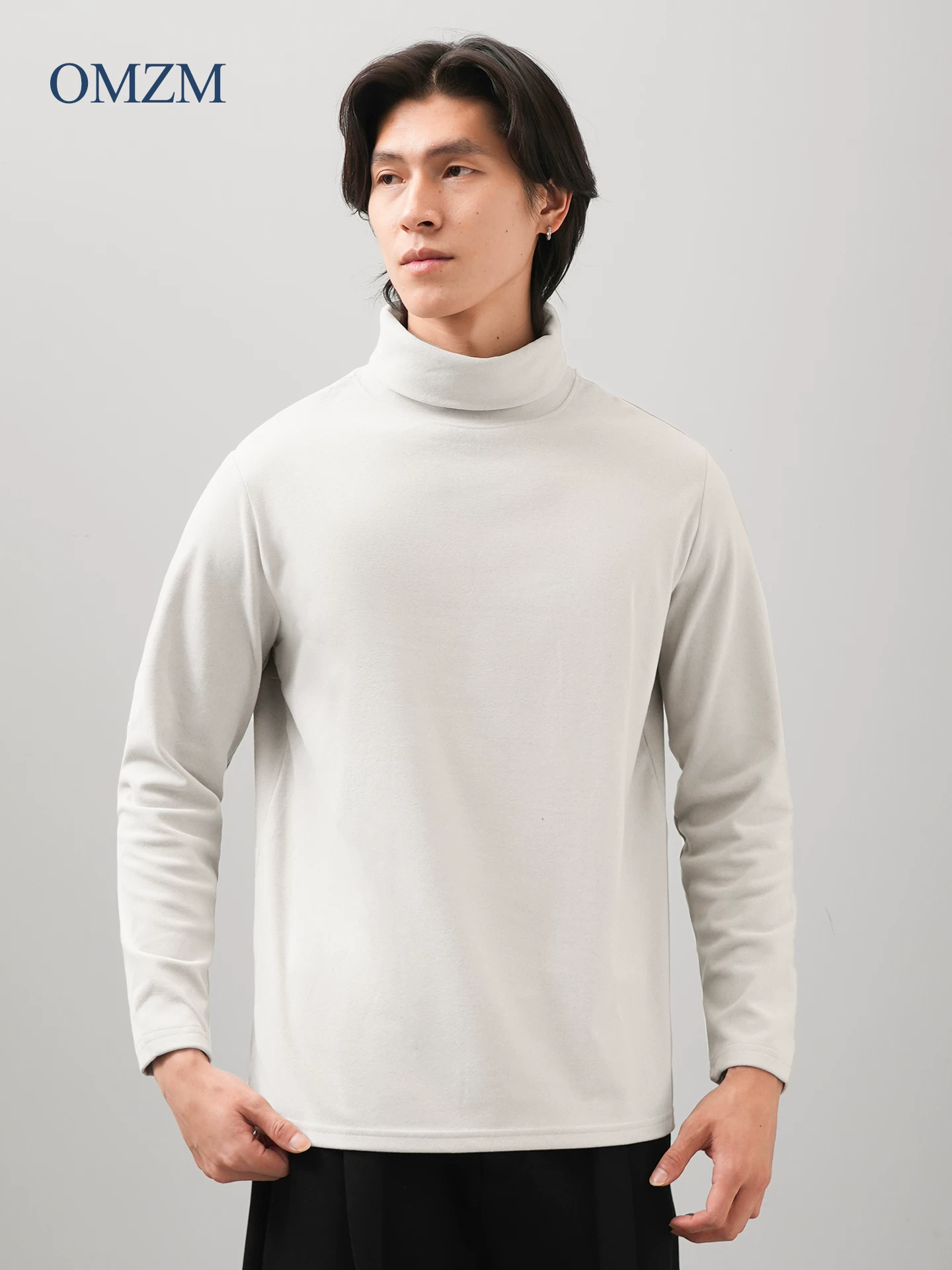 Áo sơ mi cổ lọ giữ nhiệt hai mặt OMZM dành cho nam, mùa thu đông, tạo nhiệt và ấm áp, áo lót dài tay dày dặn.