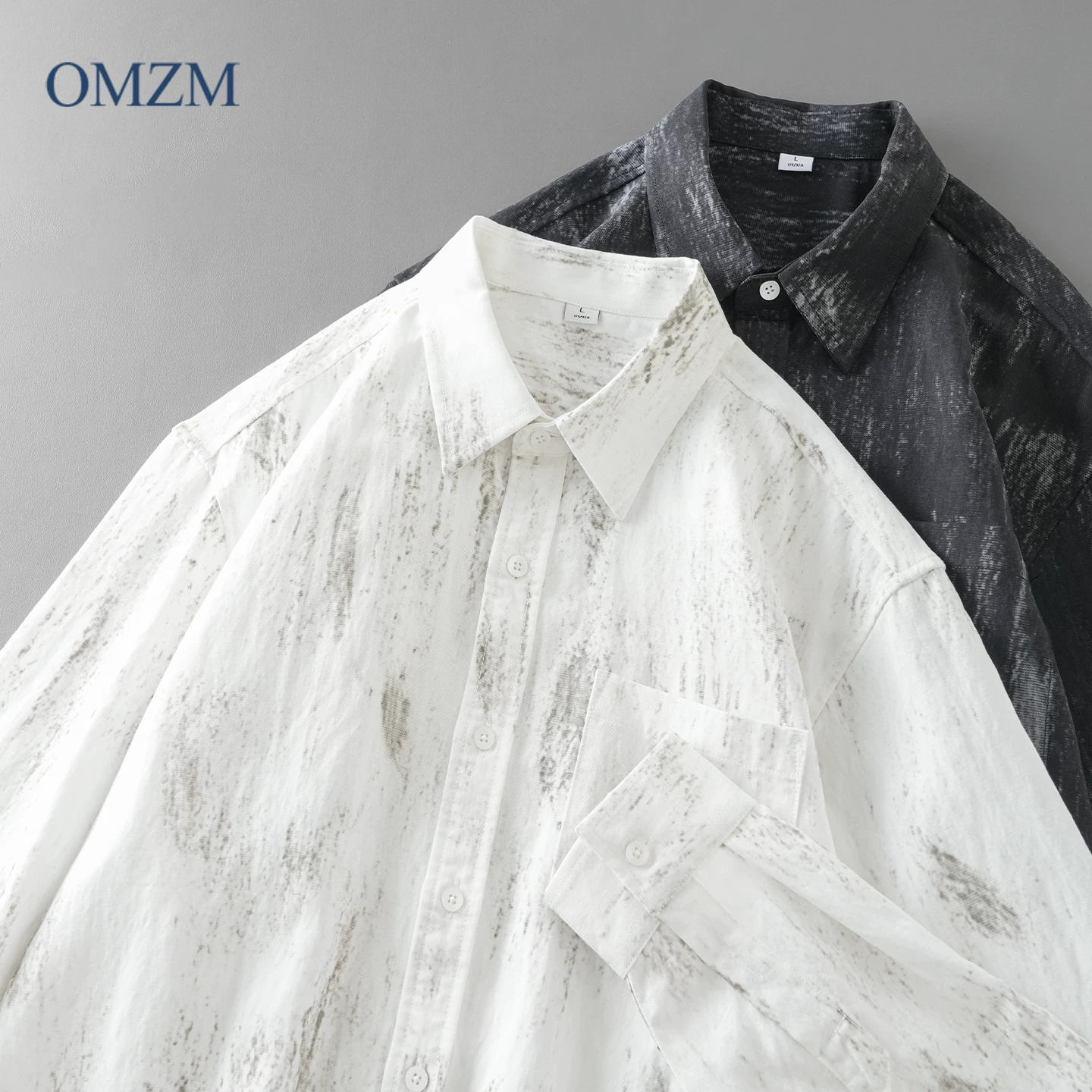 Áo sơ mi dài tay phong cách mực Trung Quốc OMZM dành cho nam, áo sơ mi có cổ lyocell mùa thu đông, áo khoác thoáng khí và cao cấp