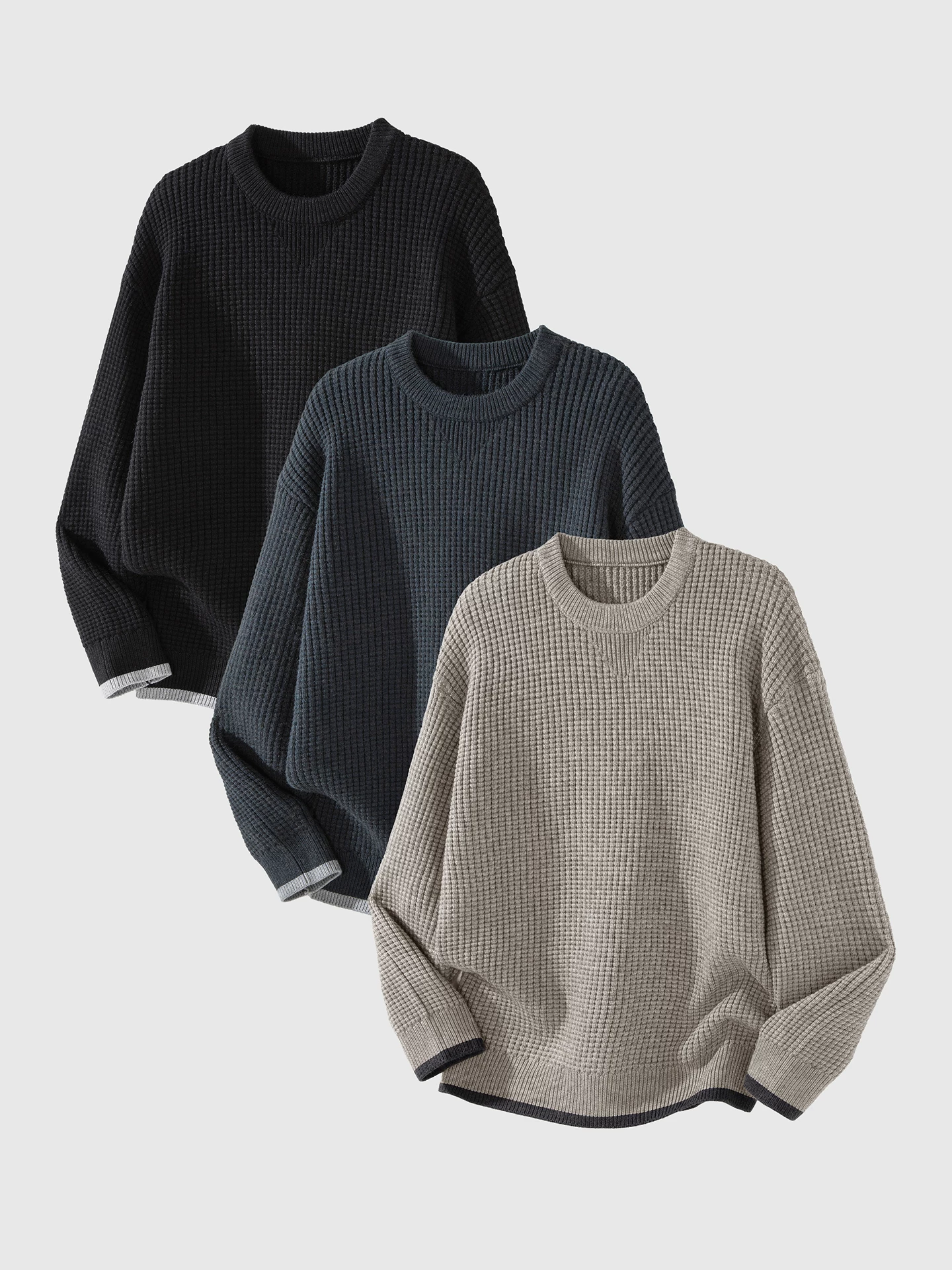 Áo len cổ tròn hạng nặng OMZM750G dành cho nam, áo len dệt kim dày dặn ấm áp mùa đông, áo len dệt kim phong cách retro lười biếng kiểu Mỹ.