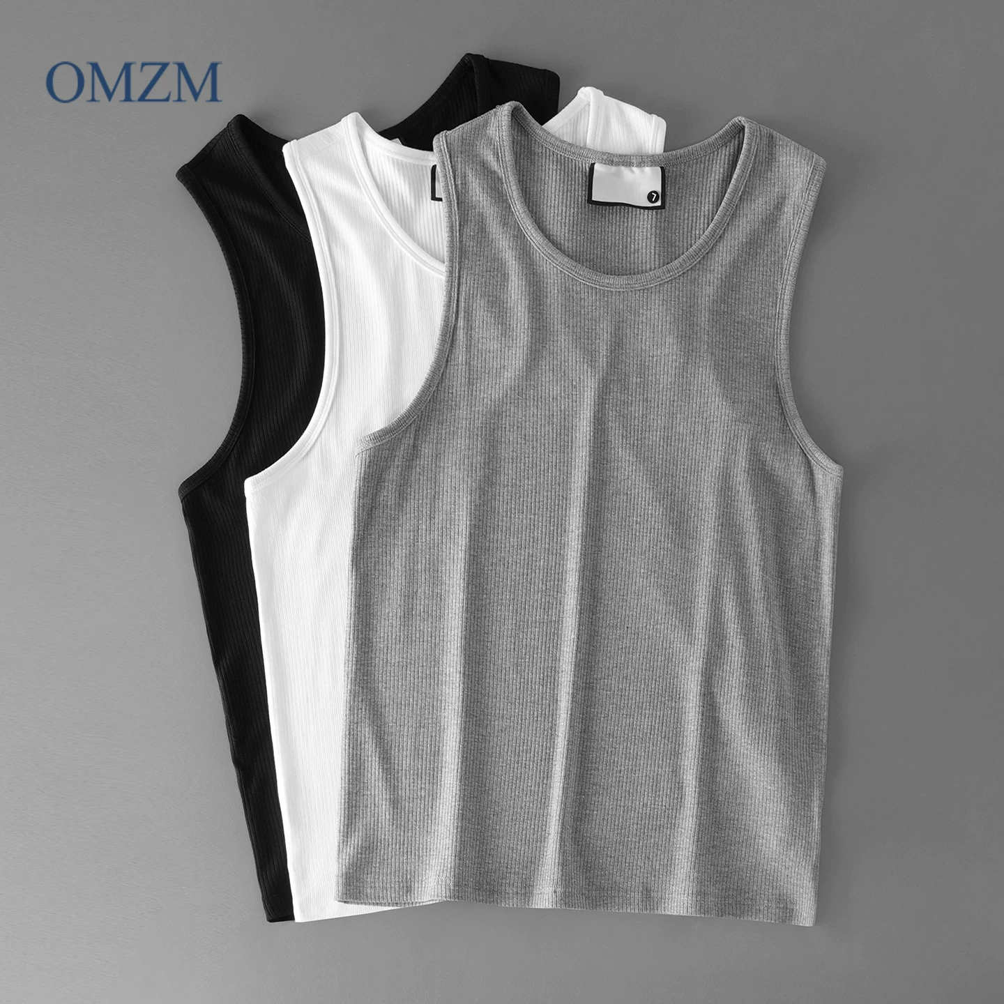Áo ba lỗ có gân hạng nặng OMZM310G dành cho nam, áo vest dáng rộng mùa hè, áo thun không tay thể thao phong cách Mỹ