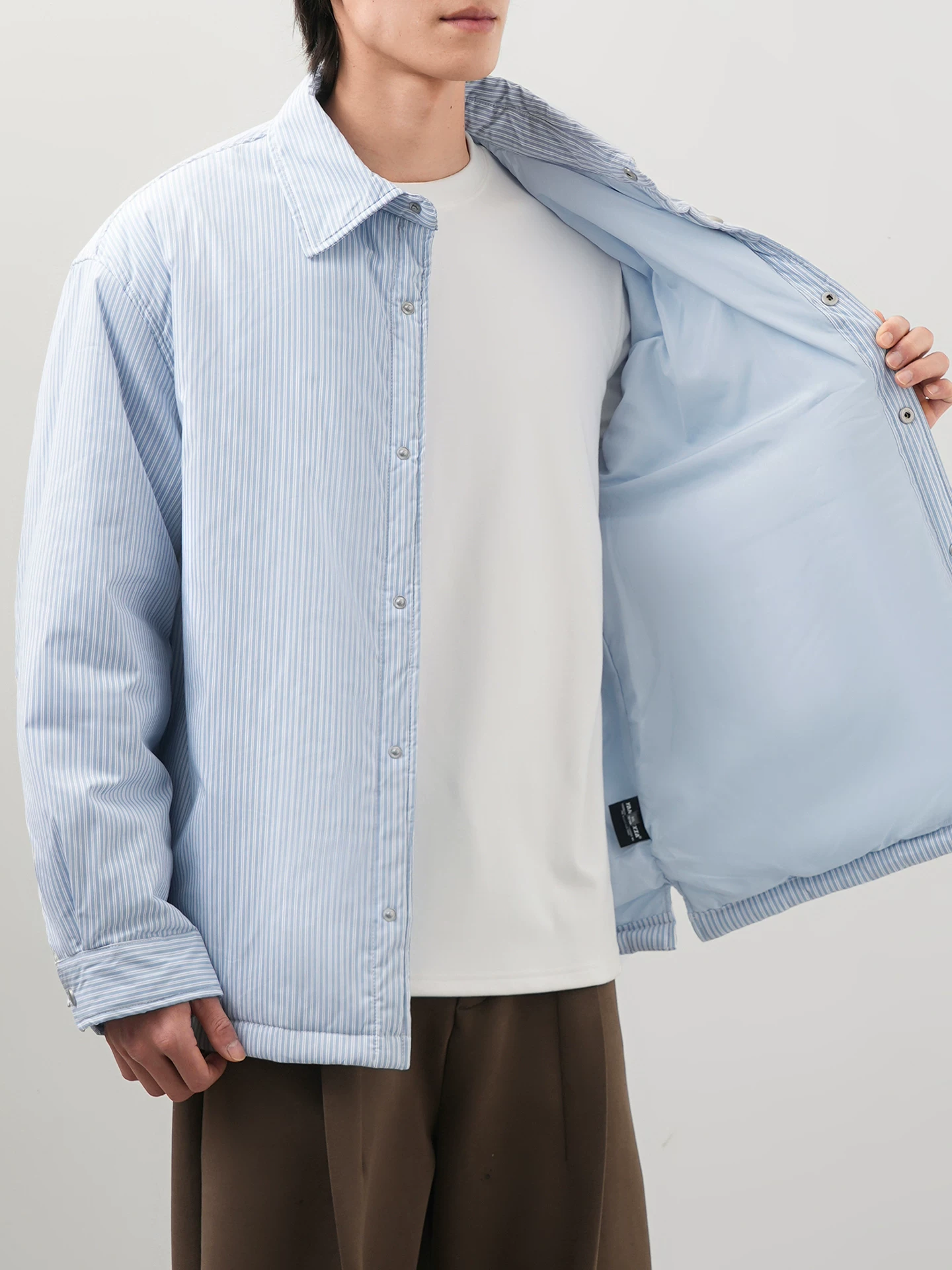 OMZM Áo Sơ Mi Sọc Cotton Áo Khoác Nam Mùa Đông Phong Cách Mỹ Rời Ve Áo Ấm Áo Lót Áo Khoác Dày Quần Áo Cotton