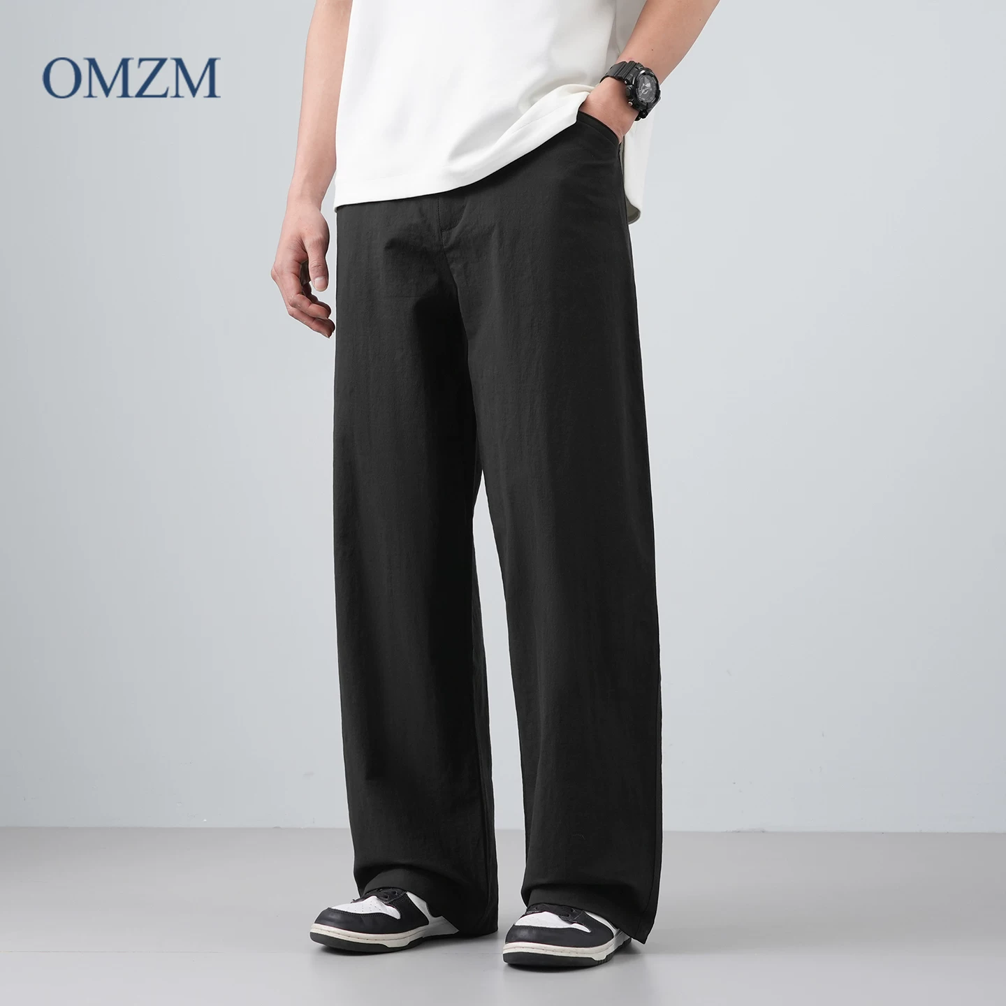 Quần vải Oxford kiểu Mỹ OMZM dành cho nam, quần thể thao thoáng khí ống thẳng mùa hè, quần dài màu trơn rộng rãi và mát mẻ.