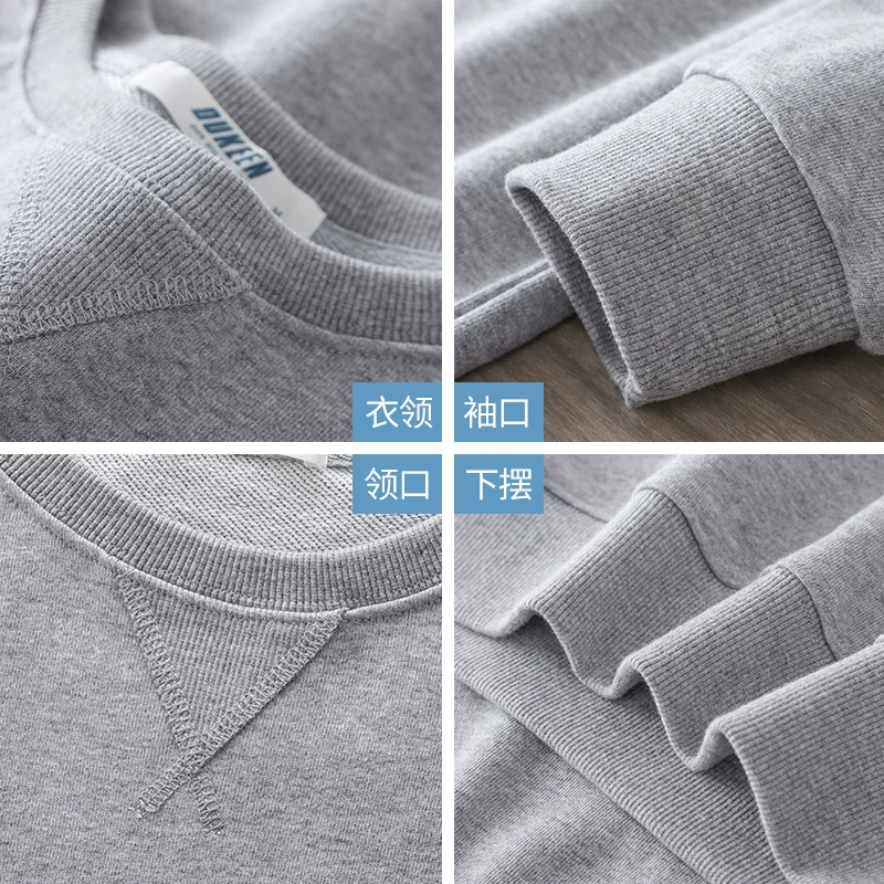 Áo thun nam cổ tròn chất liệu cotton dày dặn 340g kiểu Mỹ OMZM, áo len thu đông chất liệu cotton nguyên chất, áo khoác màu trơn không mũ rộng rãi