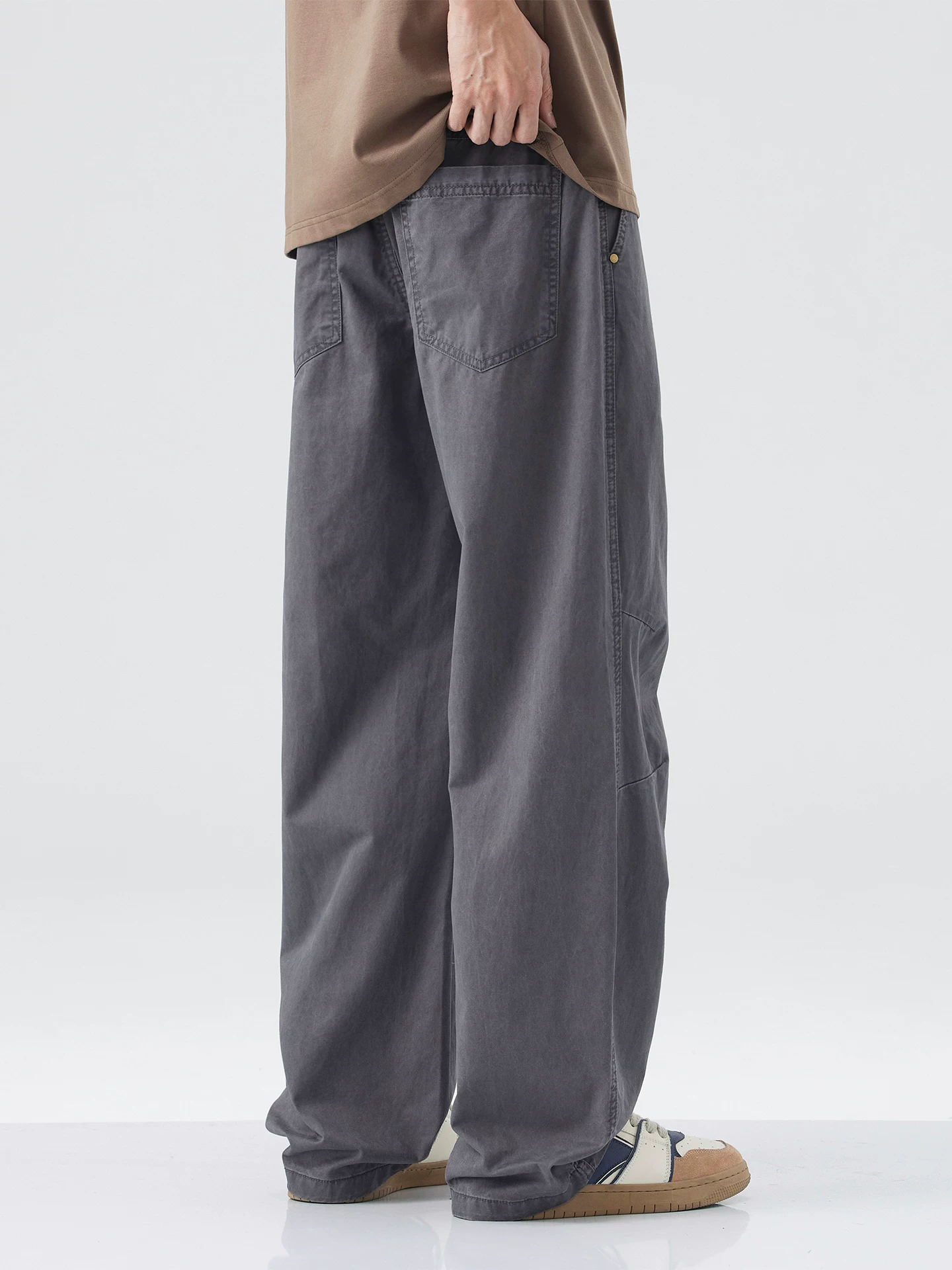 Quần cargo cotton nguyên chất kiểu Mỹ OMZM dành cho nam, quần ống rộng dáng rộng mỏng nhanh khô mùa hè, quần kaki phong cách retro giản dị