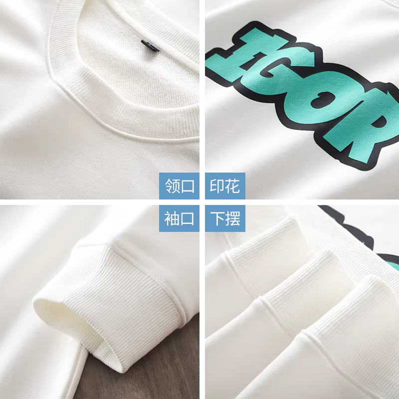 Áo thun nỉ dày dặn kiểu Mỹ 360G dành cho nam, áo thun dài tay in họa tiết mùa thu, áo khoác cặp dáng rộng cổ tròn