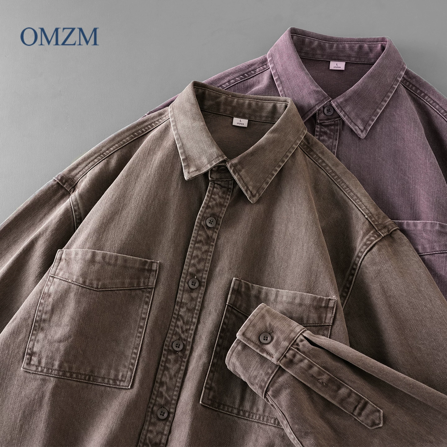 Áo khoác sơ mi kiểu Mỹ OMZM dành cho nam, áo khoác sơ mi cotton nguyên chất dáng rộng chống nhăn cổ điển mùa thu đông