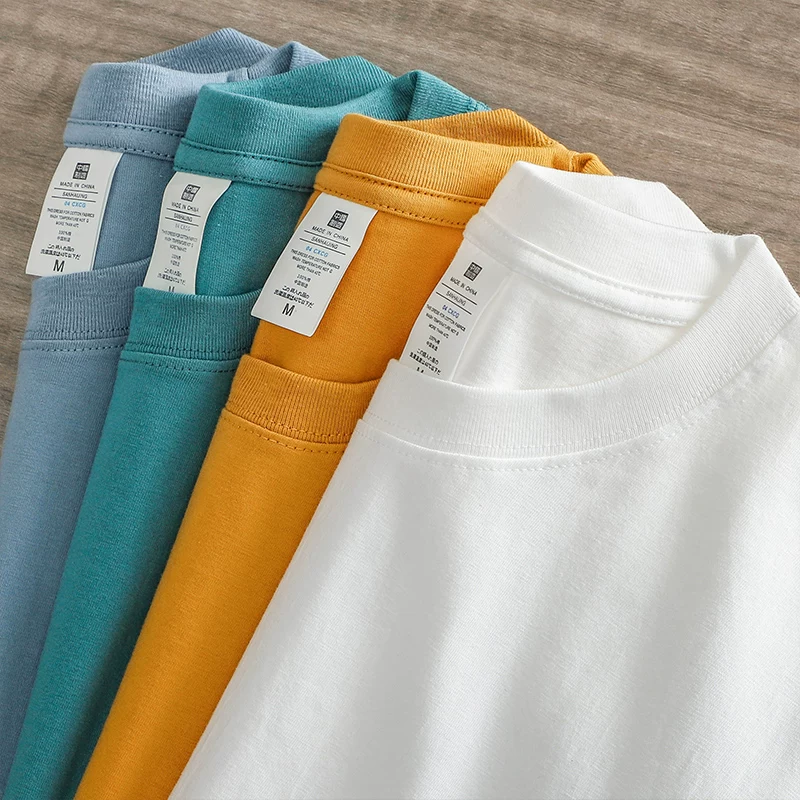 Áo thun dài tay hạng nặng 230g kiểu Mỹ OMZM dành cho nam, mùa xuân và mùa thu, dáng rộng, vai thường, áo sơ mi màu trắng, cotton nguyên chất, áo thun cổ tròn.