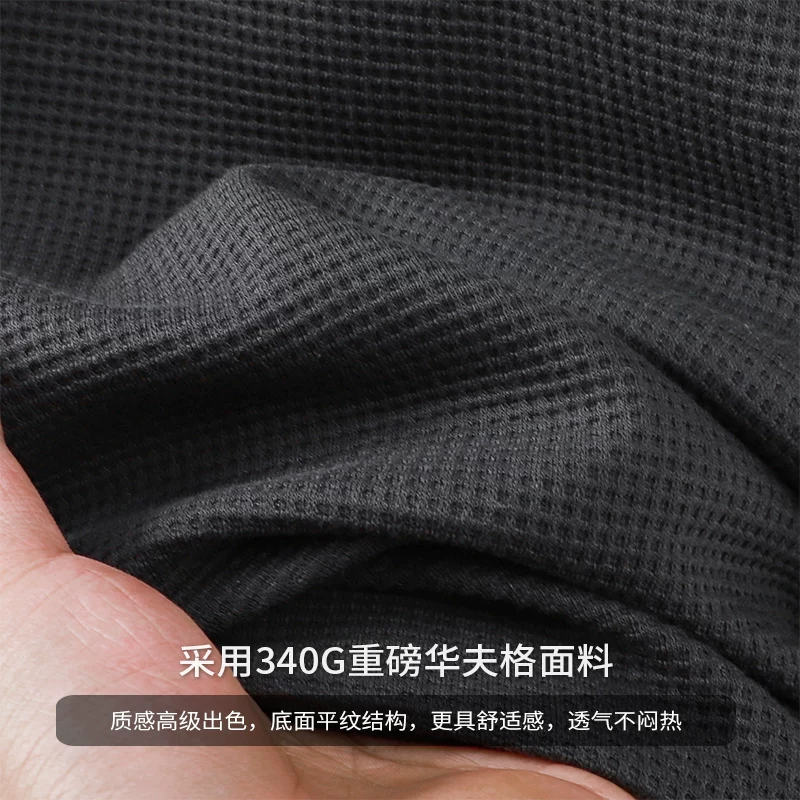 Áo thun nam OMZM kiểu Mỹ, chất liệu vải waffle dày 340G, cổ áo kiểu polo thêu, dáng rộng, mùa thu, áo lót dài tay