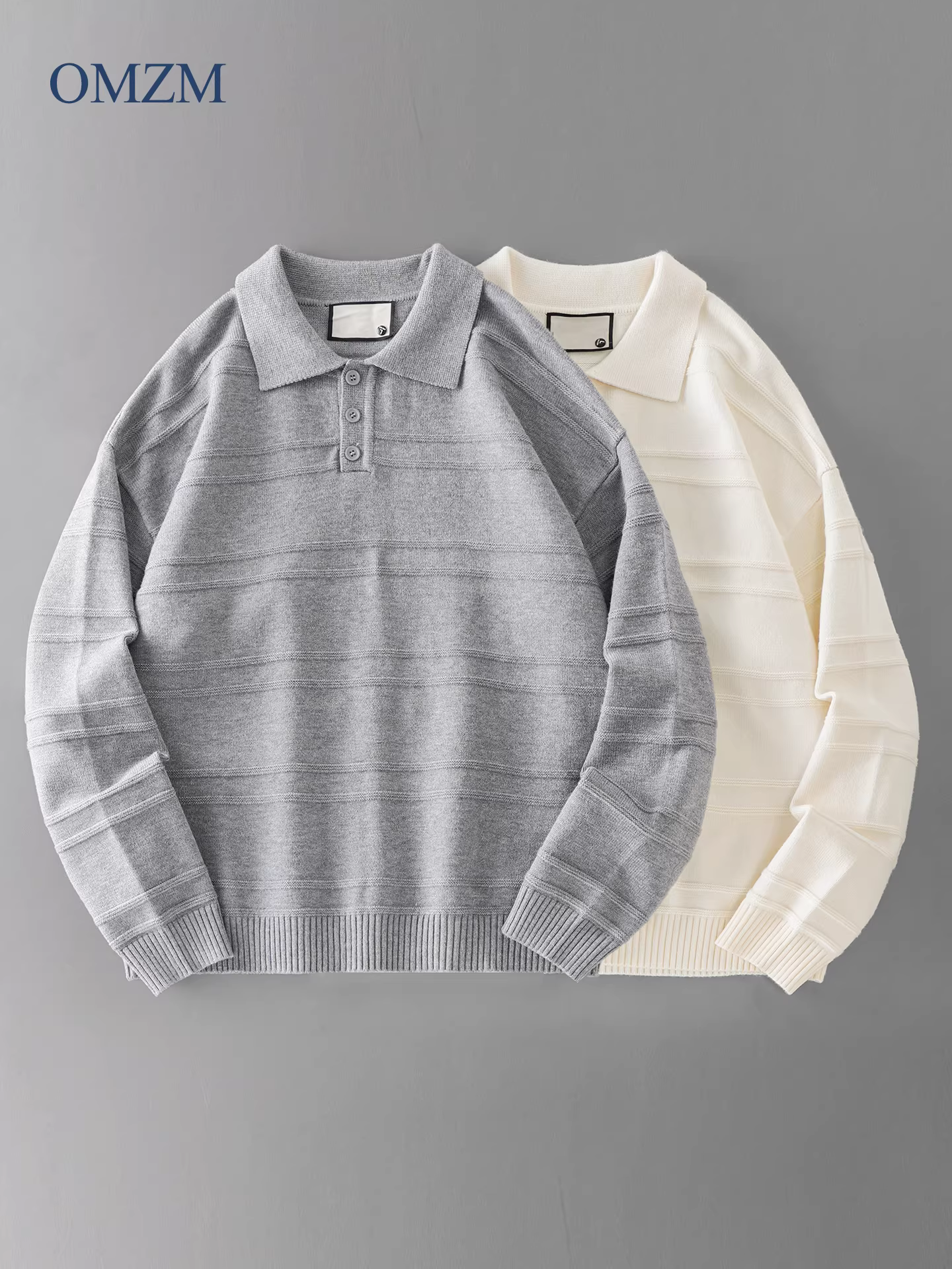 Áo len có cổ hạng nặng OMZM680G dành cho nam, phong cách lười biếng cao cấp mùa thu, áo len đan đơn giản, rộng rãi, đa năng.