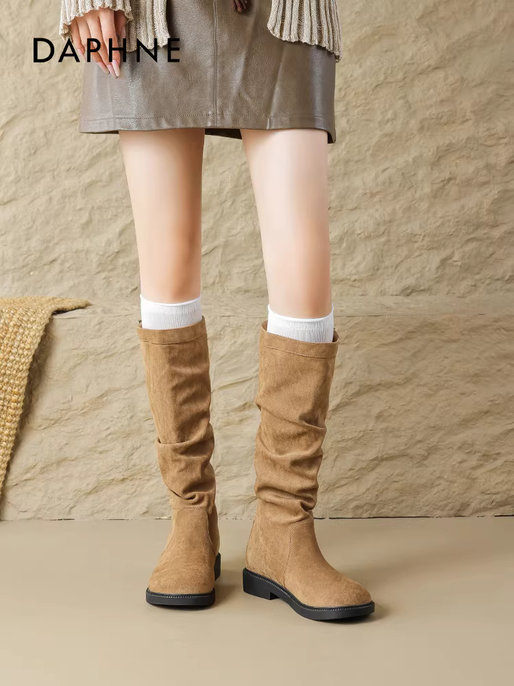 Giày bốt ngắn màu nâu Daphne dành cho nữ kiểu mới 2025, bốt dáng lười, bốt cao cổ, bốt Melard Martin, bốt cao bồi miền Tây