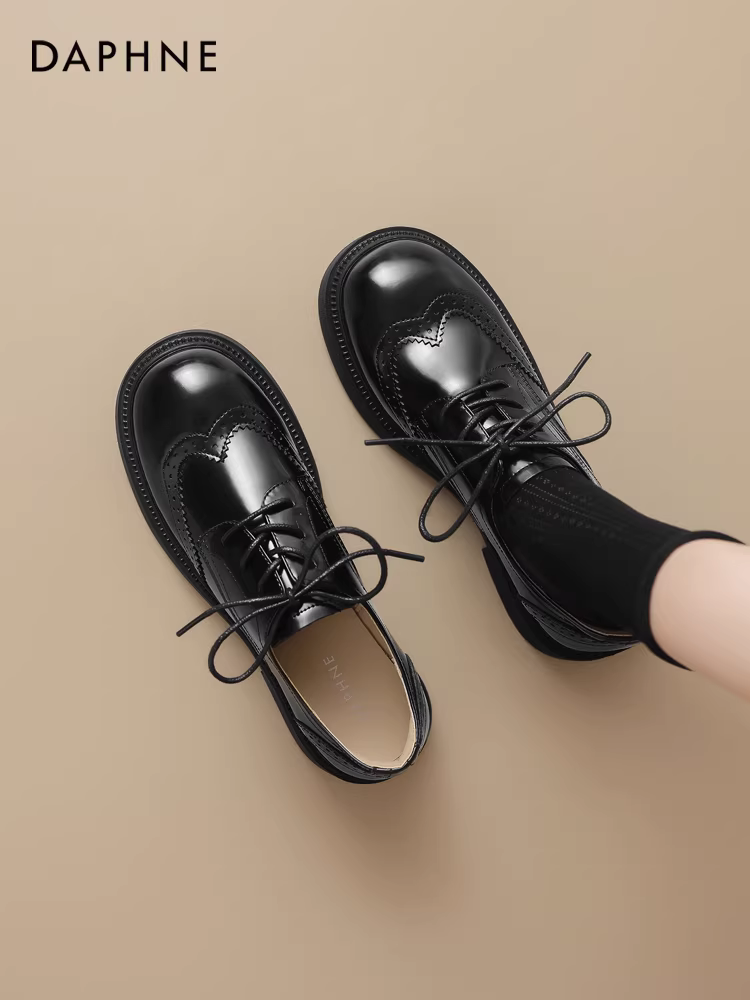 Giày da nhỏ kiểu Anh Daphne dành cho nữ, giày lười mùa đông, giày nữ kiểu mới 2025, giày brogue buộc dây.