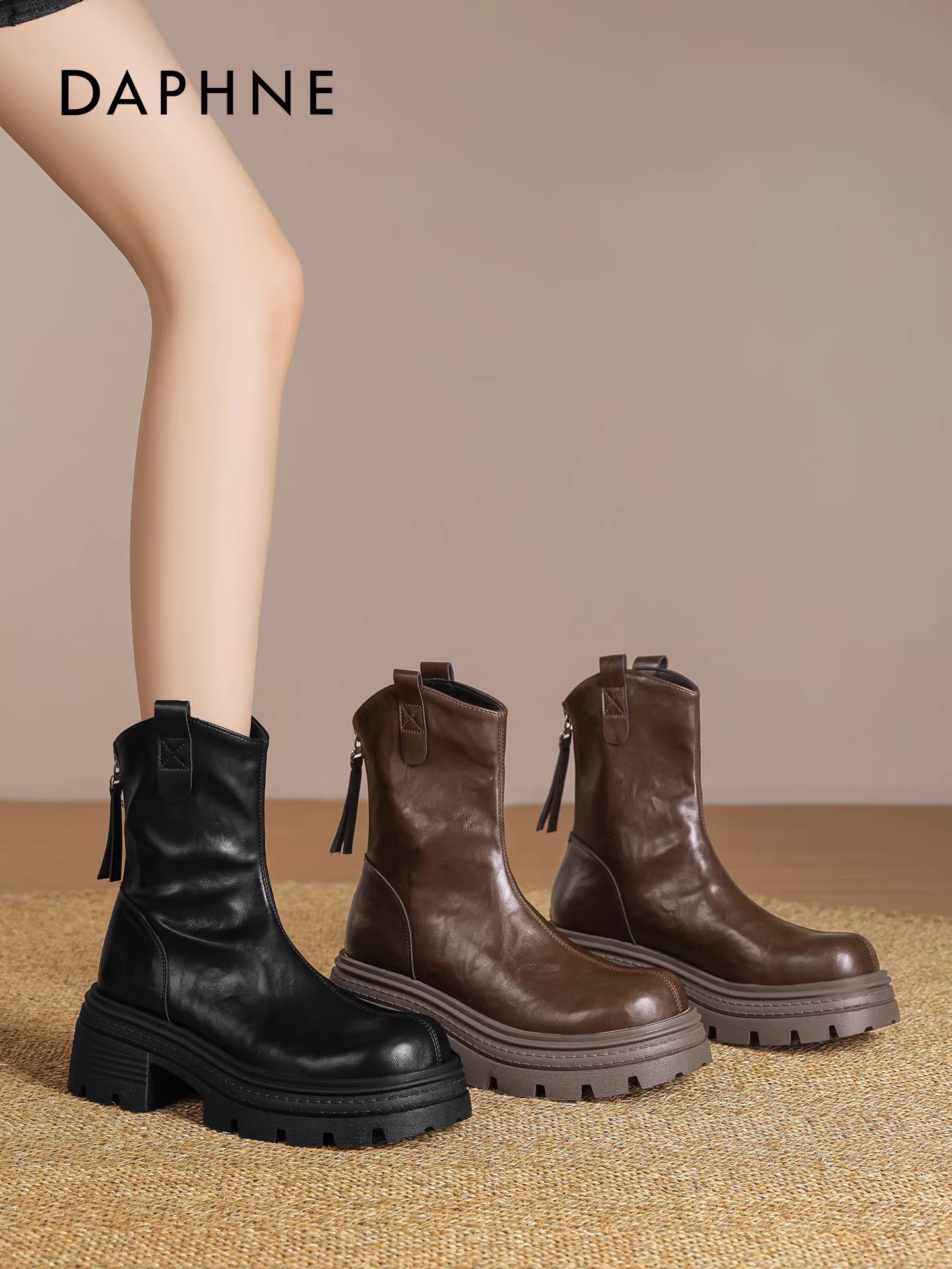 Giày Bốt Daphne Brown Martin Cho Nữ 2025 Mới Thu Đông Đế Dày Phong Cách Anh Quốc Giày Bốt Ngắn Retro Melard Boots