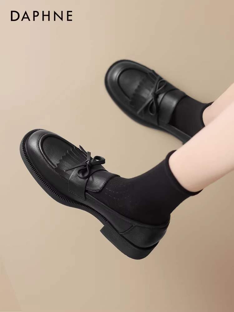 Giày Loafer Daphne nữ 2025 kiểu Anh mới, giày da đen, giày bệt nữ, giày đi làm đế mềm, giày đơn giản