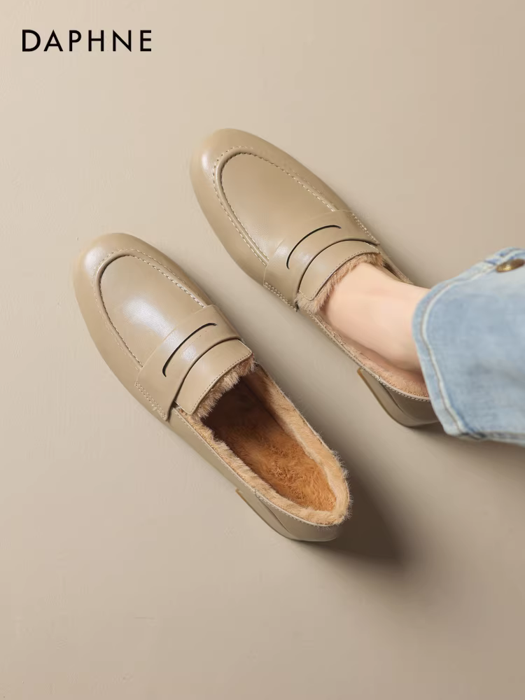 Giày lười đế dày da thật Daphne dành cho nữ 2025, giày da công sở mùa thu mới, giày lười nữ đế thấp, giày đơn nữ