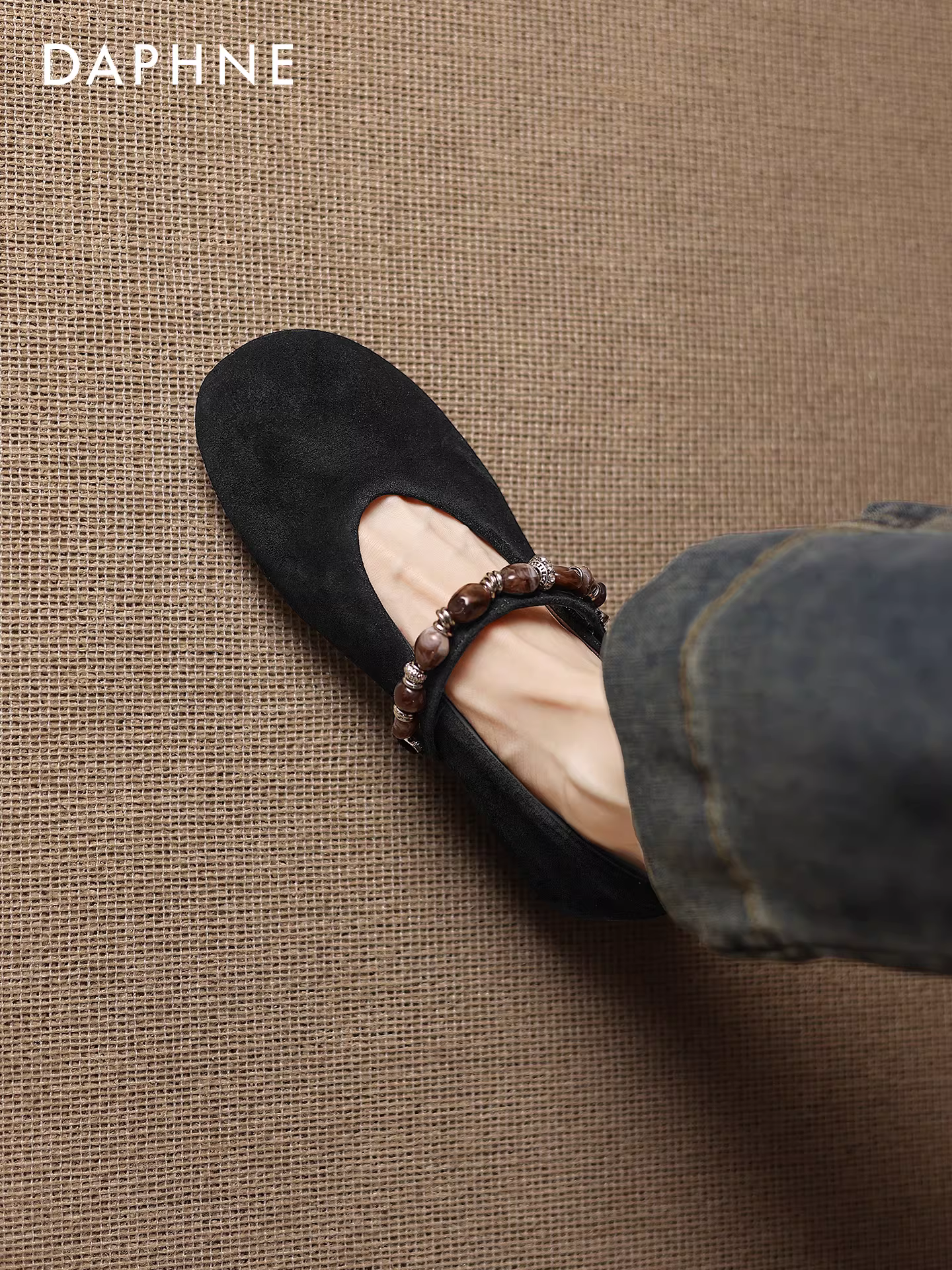 Giày bệt nữ Daphne màu nâu kiểu Mary Jane Pháp cổ điển mùa thu mới 2025, giày da nhỏ