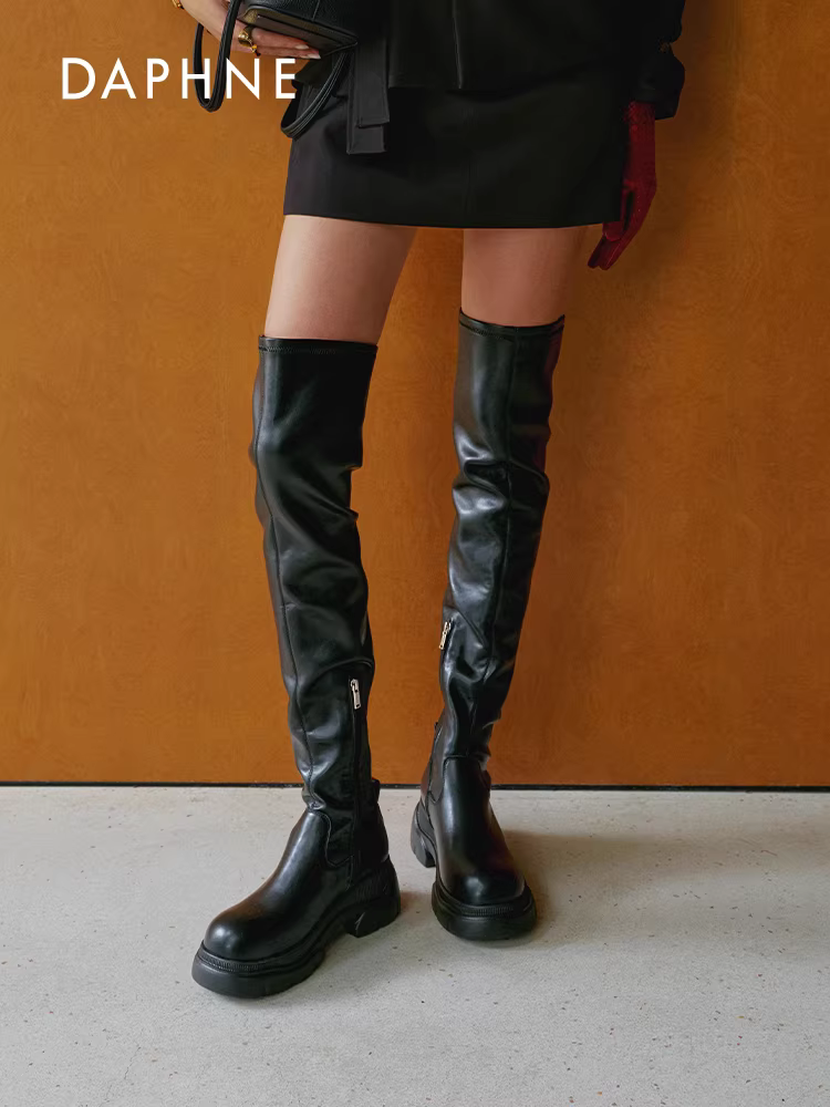 Giày bốt cao quá đầu gối Daphne Cloud mềm mại dành cho nữ 2025 Mẫu mới Thu Đông Da thật Đế dày Giày bốt cưỡi ngựa co giãn Giảm béo Giày bốt dài dành cho nữ