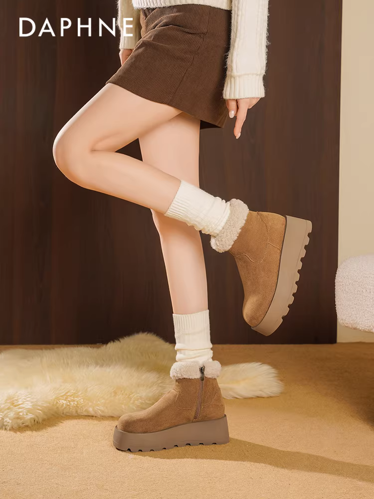 Giày bốt tuyết đế dày Daphne dành cho nữ 2025, giày mùa đông mới, giày lông ấm áp, giày bông, giày bốt ngắn Birkenstock dành cho nữ