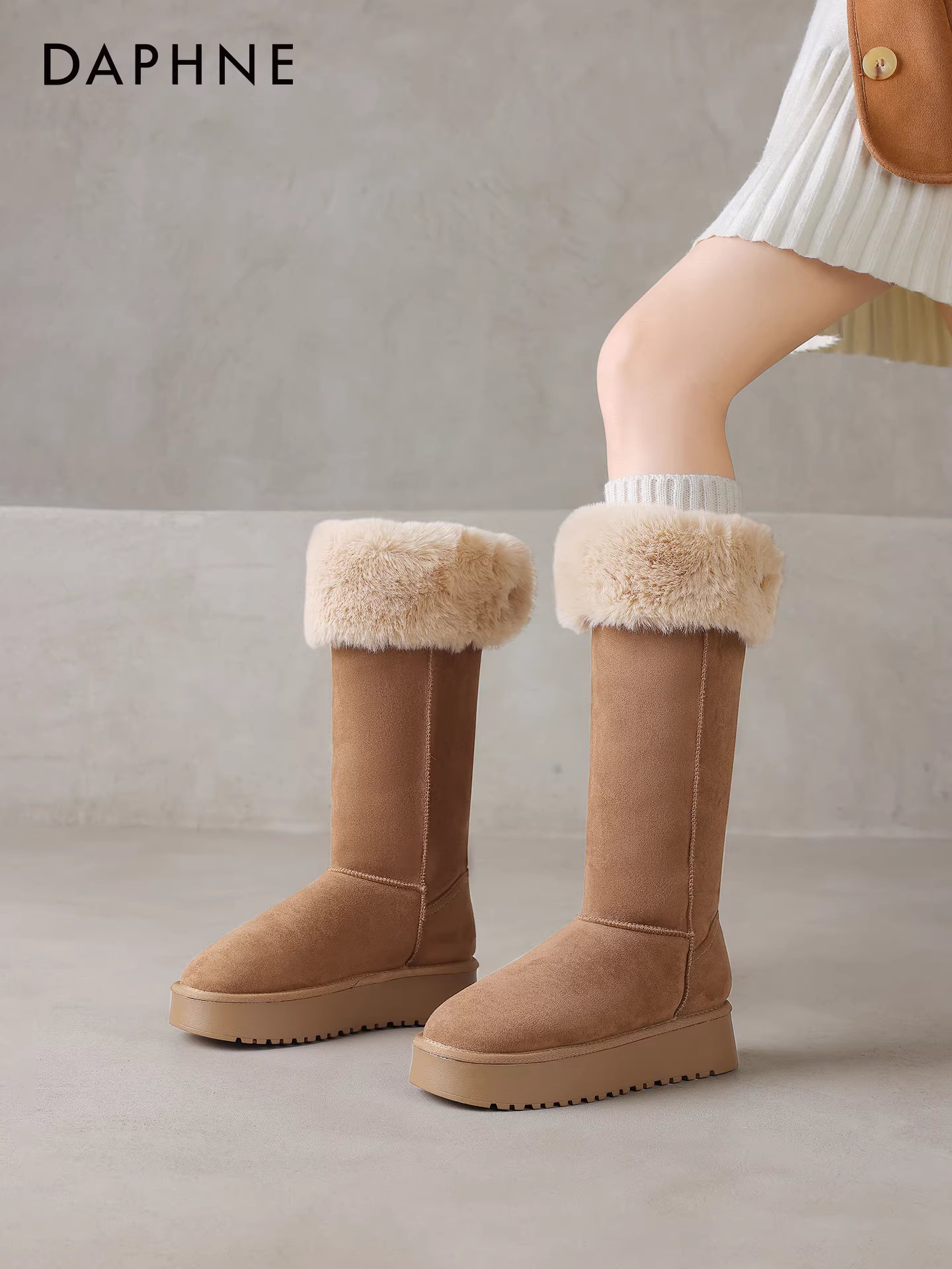 Giày bốt cao cổ Daphne dành cho nữ, bốt dài đế dày, giày nữ mùa đông mới 2025, giày bốt bông, bốt nữ.