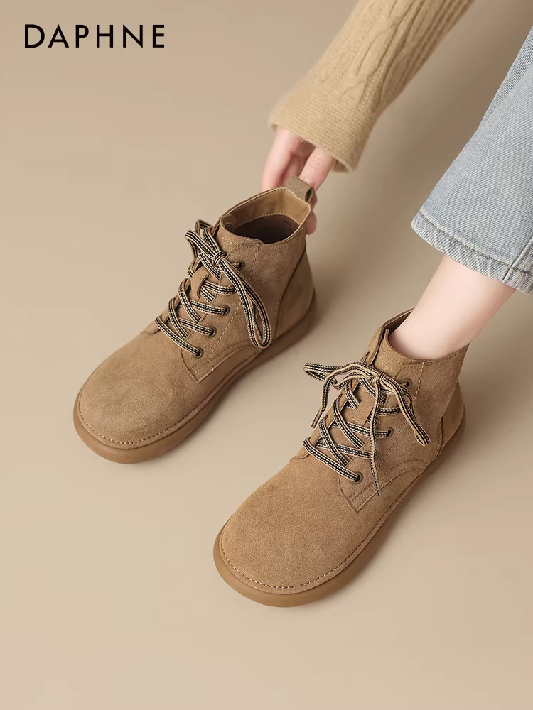 Giày bốt ngắn Daphne Maillard Brown dành cho nữ 2025 Mẫu mới mùa đông kiểu Birkenstock phong cách Wasteland Giày bốt Martin