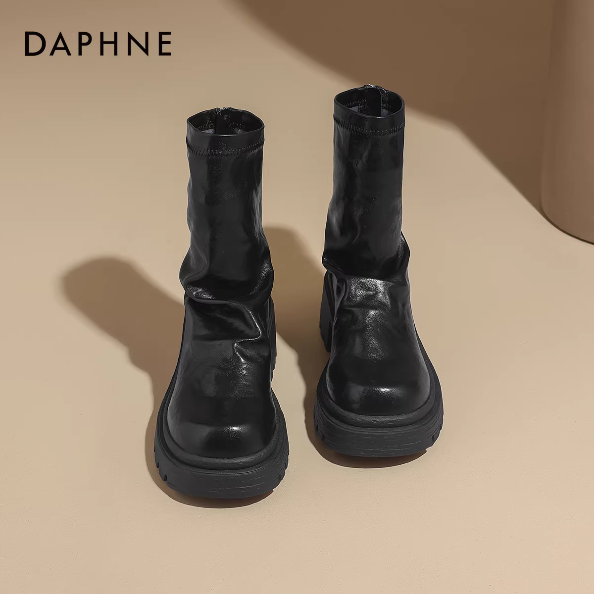 Giày bốt Daphne dành cho nữ 2025, mẫu mới phổ biến, bốt ngắn nữ mùa xuân thu, bốt da cao đến giữa bắp chân, bốt Martin nữ mùa xuân