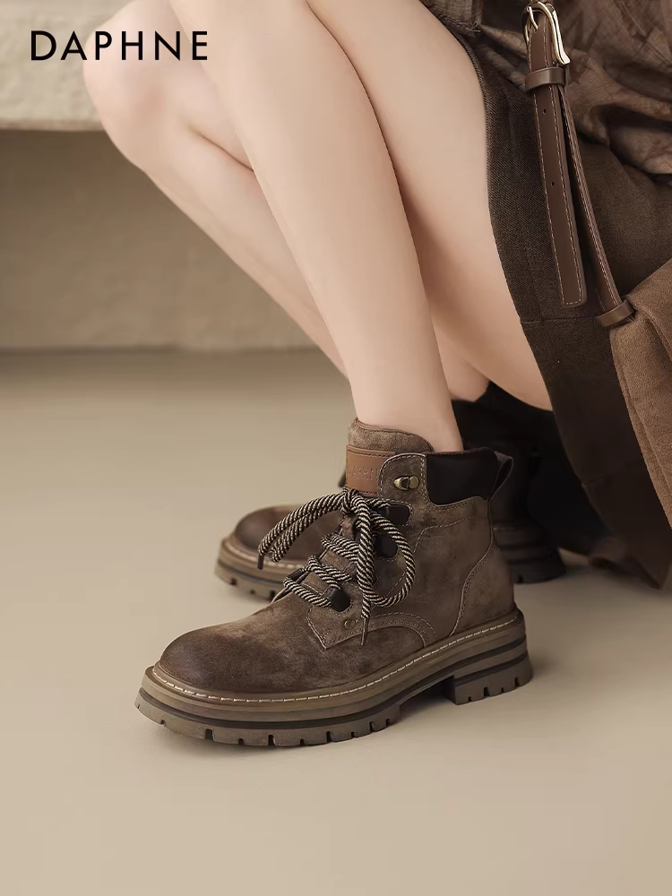 Giày bốt Daphne Martin dành cho nữ 2025, bốt nâu mới, bốt nữ lót lông, bốt ngắn Melard, bốt nữ mùa thu đông