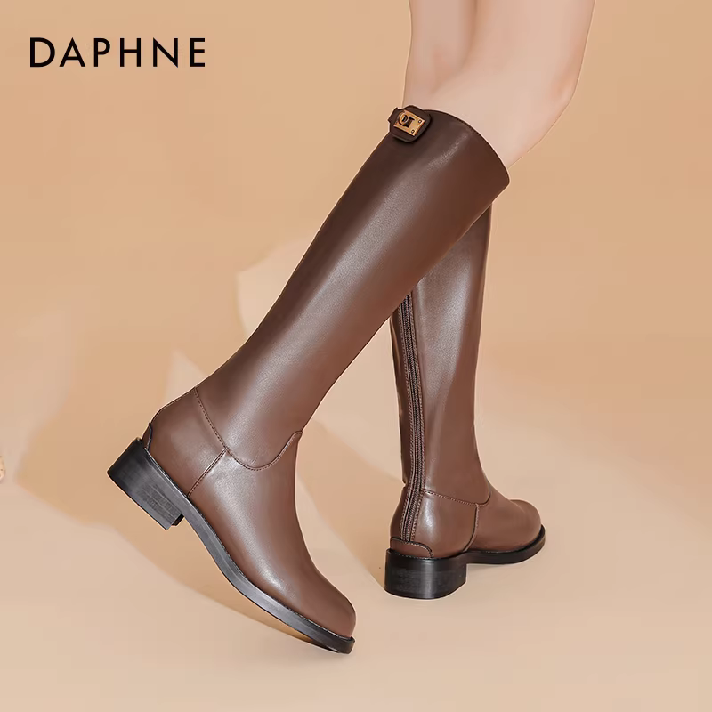 Giày bốt dài màu nâu Daphne dành cho nữ Giày mùa thu đông 2025 Giày bốt hiệp sĩ Giày bốt nữ dáng ôm dài qua đầu gối Giày bốt dài đế dày