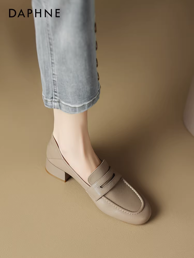 Giày lười đế dày da thật Daphne dành cho nữ 2025, giày da công sở mùa thu mới, giày lười nữ đế thấp, giày đơn nữ