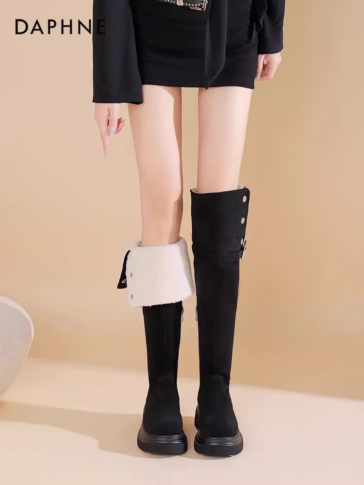 Giày bốt cao quá đầu gối Daphne dành cho nữ 2025, giày bốt mùa đông mới, giày bốt cưỡi ngựa đế dày, giày bốt dài hai kiểu phối hợp dành cho nữ
