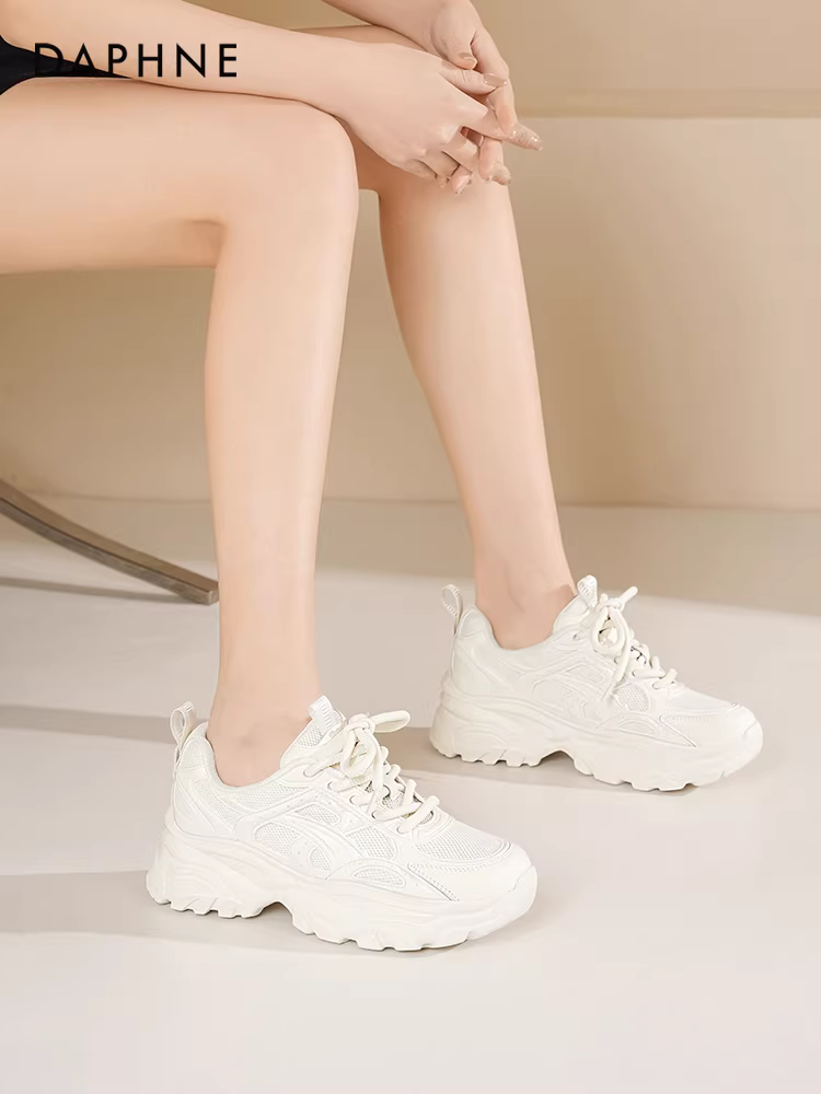 Giày thể thao Daphne dành cho nữ, kiểu mới xuân 2025, giày nữ đế dày, giày sneaker trắng, giày thể thao tăng chiều cao, giày thể thao thường ngày
