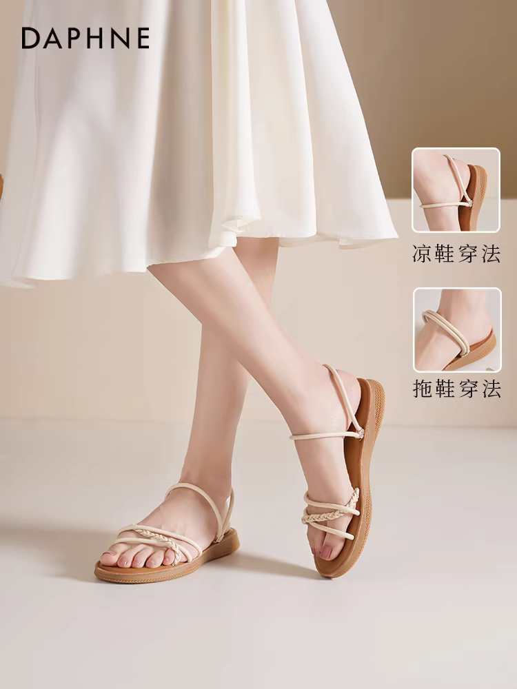 Dép đế bằng Daphne dành cho nữ 2025, kiểu mới mùa hè, dép La Mã thường ngày, đế mềm, dép đi biển nữ mùa hè