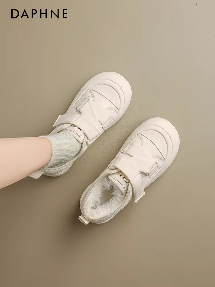 Giày bông lót lông cừu Daphne dành cho nữ mùa đông 2025, giày thể thao giữ ấm, giày tuyết trắng, đế dày, tăng chiều cao