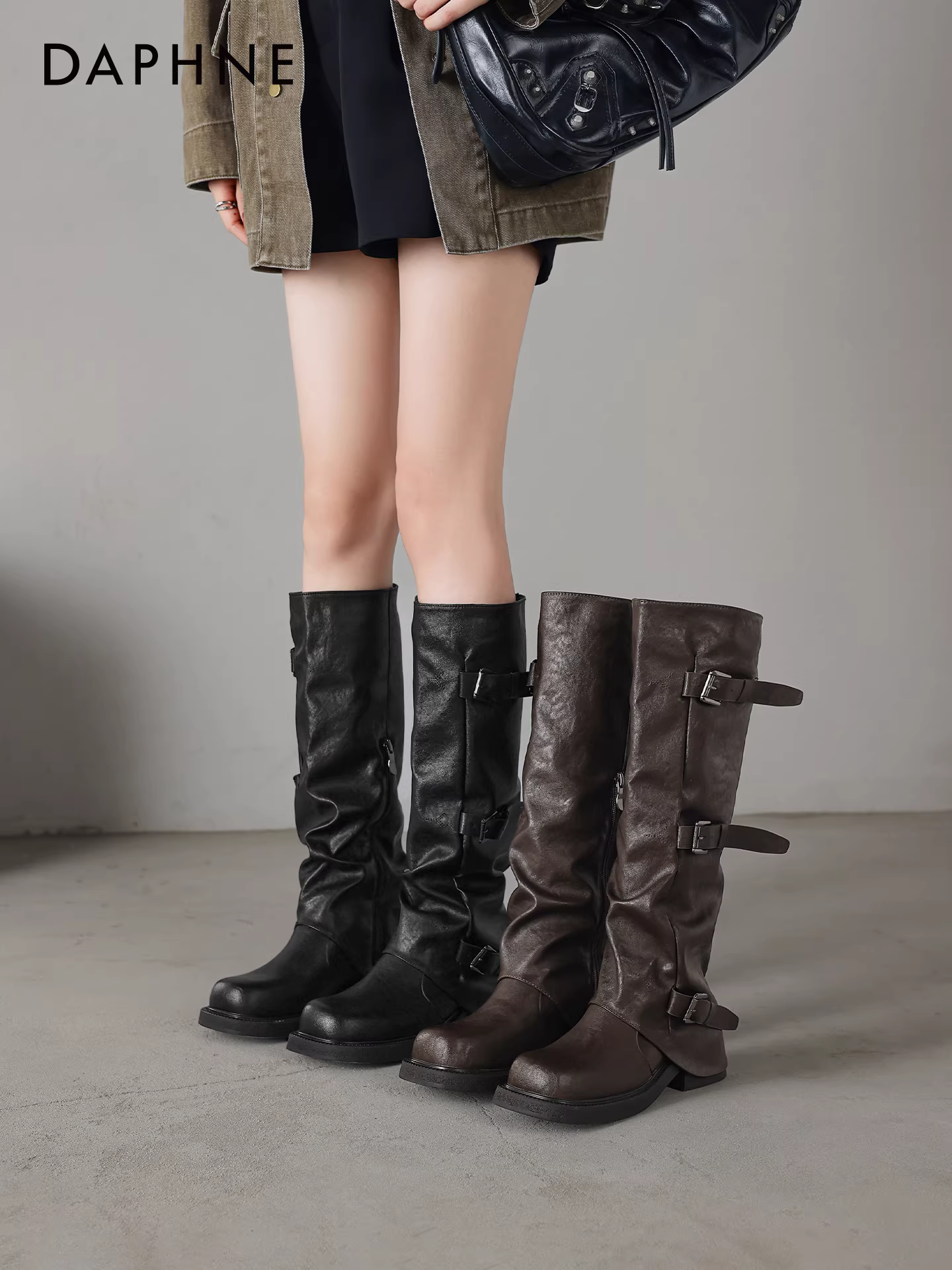 Giày bốt nữ Daphne mùa thu đông 2025 kiểu mới Melard đế dày cổ cao đi cưỡi ngựa
