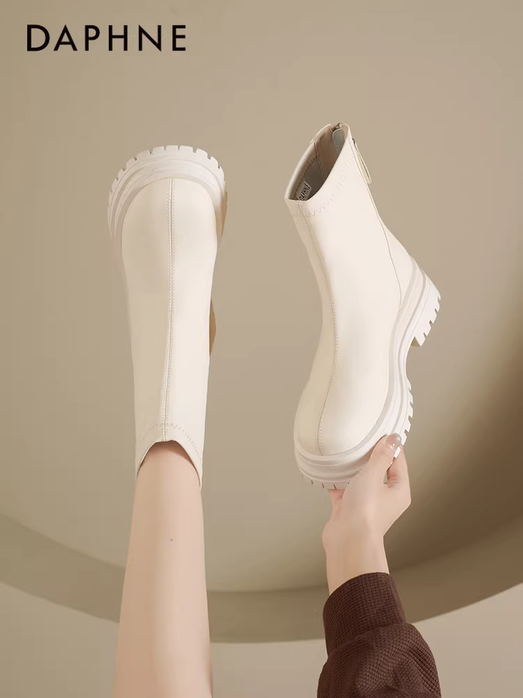 Giày bốt ngắn Daphne dành cho nữ mùa thu 2025 Giày bốt nữ mới bốt ngắn màu trắng bốt mỏng đế dày Giày bốt Martin dành cho nữ