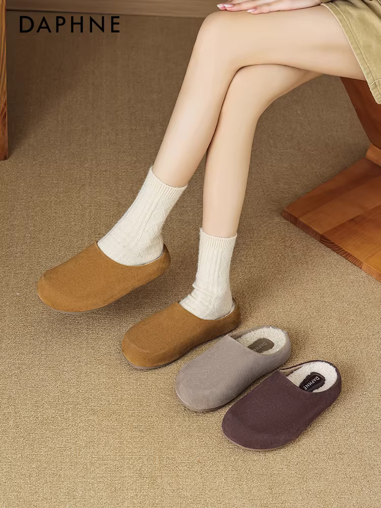 Giày dép Birkenstock lót lông cừu Daphne dành cho nữ, mẫu mới mùa đông 2025, đế dày, chất liệu cotton, kiểu đóng mũi, dễ mang, giày nữ Birkenstock